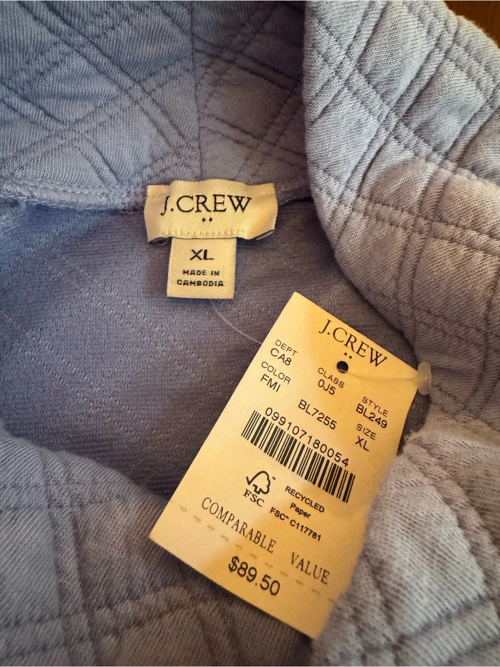 J. Crew Quilted Mockneck Pullover in Fountain Mist Size XL NWT